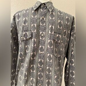 Mens Guess by Marciano Button Down Shirt M 50 Chest Long Sleeve Moss Green Print